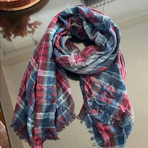 Plaid Scarf in Blue and Red
